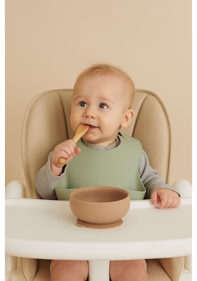2'li Silikon Bebek Beslenme Seti / Mama Kasesi / Mama Kaşığı - Moka Mocca