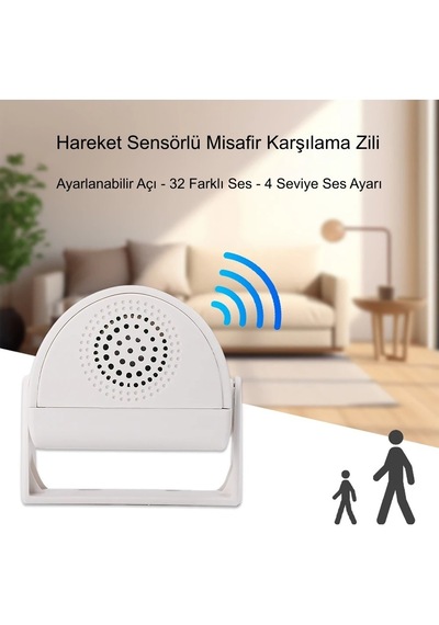 Hareket Sensörlü Kapı Zili Pır Misafir Karşılama Alarmı 32 Melodili Uzaktan Kumandalı