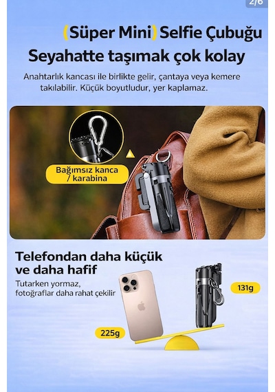 Tripodlu Bluetooth Selfie Çubuğu Mini Katlanabilir Selfie Stick Telefon Standı Uzatılabilir 41.5 Cm
