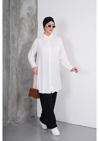 Polologin Butik Beyaz Tunik Siyah Pantolon Takım Beyaz Siyah