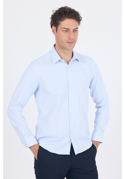 İmza Koyu Mavi Uzun Kol Sert Yaka Cepsiz Slim Fit Pamuklu Gömlek 1004250225 Koyu Mavi