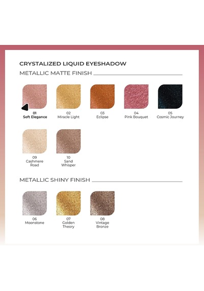Cosmetics Crystalized Liquid Eyeshadow Likit Metalik Göz Farı, 01 Soft Elegance Diğer