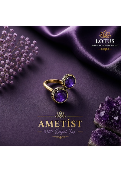 Premium Doğal Taşlı Bronz Yüzük Koleksiyonu Aventurin, Firuze & Lapis Lazuli Tasarım Yüzük Ametist