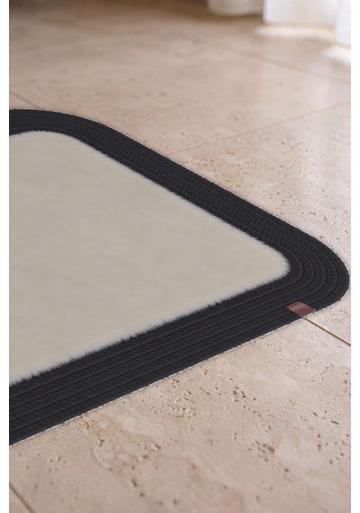 Banyo Paspası Takımı 70x110+50x70 Cm Düz Ekru & Siyah