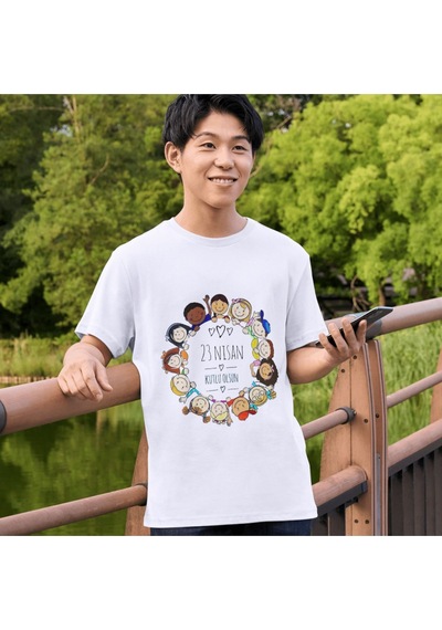 Alpşan Ticaret 23 Nisan Bayram Baskılı Çocuk Tshirt 45 Beyaz
