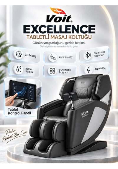 Voit Excellence Profesyonel Masaj Koltuğu Tabletli Kurulum Gerektirmez, , Daire Kapısı Teslim Siyah