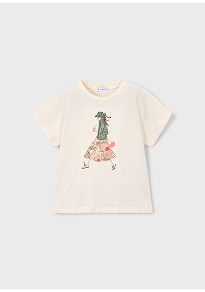 Mayoral Kız Çocuk Baskılı T-shirt Bej - 03011