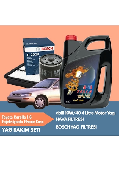 Toyota Corolla 1.6 Enjeksiyonlu Efsane Kasa Periyodik Bakım Seti Doill 10w40 4l Motor Yağı Bosch Yağ Filtresi Yerli Hava Filtresi Yağ Bakım Paketi
