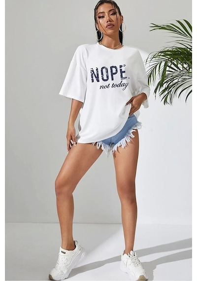Unisex Not Today Baskılı T-shirt Beyaz