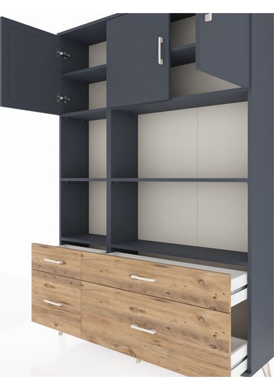 Arges Dolap 8 Raflı 4 Çekmeceli 3 Kapaklı 132x30x195 Antrasit-antrasit/çam Antrasıt/atlas Çam