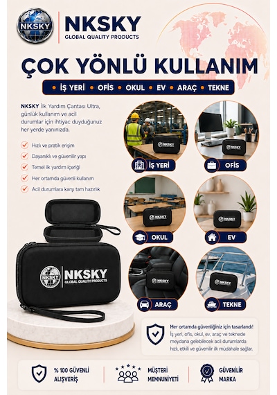 Nksky 36 Parça İlk Yardım Çantası, Siyah Eva Çantalı İlk Yardım Seti, Bileğe Takılabilir Taşıma İpli Ecza Çantası