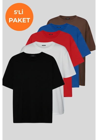 Soft&Basic Kadın 5'li Tişört Paketi %100 Organik Pamuk Oversize Fit Basic Yuvarlak Yaka T-shirt Siyah-beyaz-kırmızı-indigo-kahverengi Soft&Basic Kadın 5'li Tişört Paketi %100 Organik Pamuk Oversize Fit Basic Yuvarlak Yaka T-shirt Siyah-beyaz-kırmızı-indigo-kahverengi