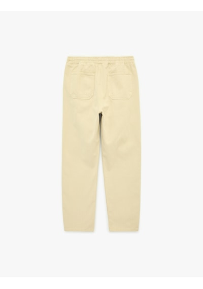 Koton Pamuklu Cepli Beli Bağcıklı Bol Oversize Jogger Jean Pantolon Bej 6sam40275nd Ekru