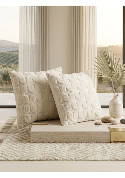 Fugo 2'li Welsoft Kırlent Kılıfı 45x45 Cm Dekoratif Fermuarlı Yumuşak Peluş Kırlent Kılıfı Koltuk Ve Kanepe İçin Bej