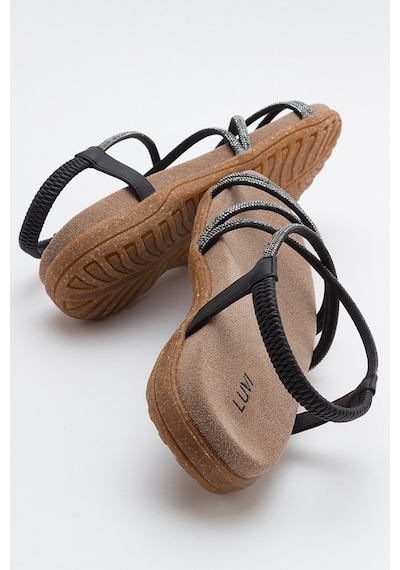Luvishoes Ever Siyah Taşlı Kadın Sandalet Siyah