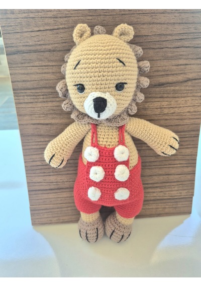 Sevimli Aslan Amigurumi Sarı - Kırmızı