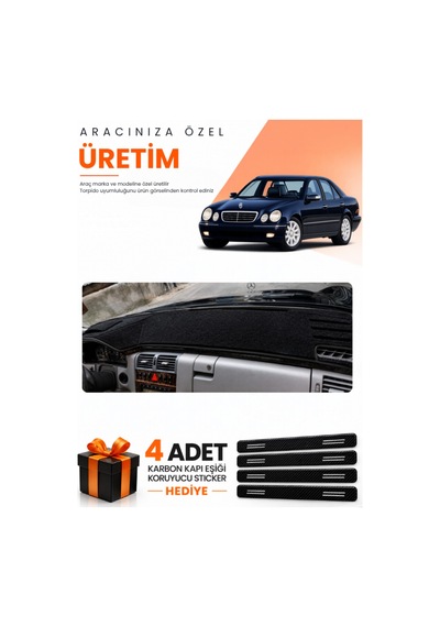 Mercedes W210 E200 1995-2002 Uyumlu Torpido Koruma Örtüsü Oto Kılıfı - Siyah