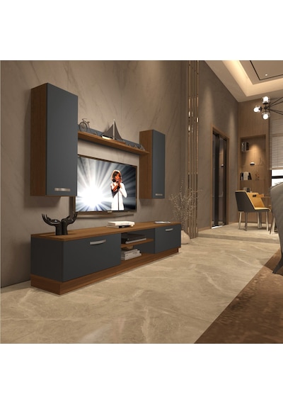 Decoraktiv Eko 5db Mdf Dvd Tv Ünitesi Tv Sehpası Ceviz - Antrasit