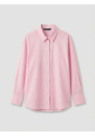 Lc Waikiki Pembe Çizgili Poplin Kadın Gömlek