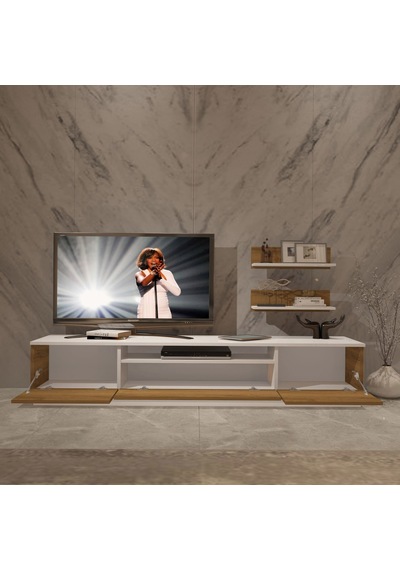 Decoraktiv Trio 4 Mdf Tv Ünitesi Tv Sehpası - Beyaz Pera Beyaz - Meşe