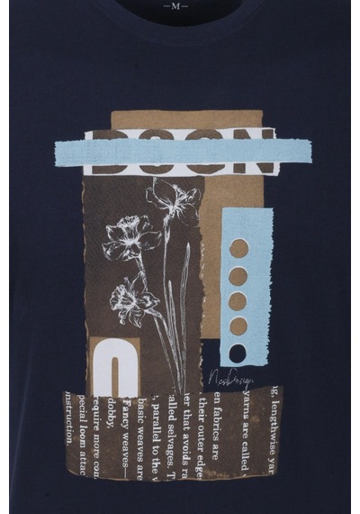 Erkek Tişört Bisiklet Yaka Lacivert Slim Fit Baskılı T-shirt Ncs Jeans 1228-lacivert Lacivert