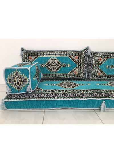 Turkıshrug Kıngdom 18 Parça Turkuaz Şark Takımı - 28 Dns 10 Cm Kalın Sünger Sehpa Ve Kilim Dahil