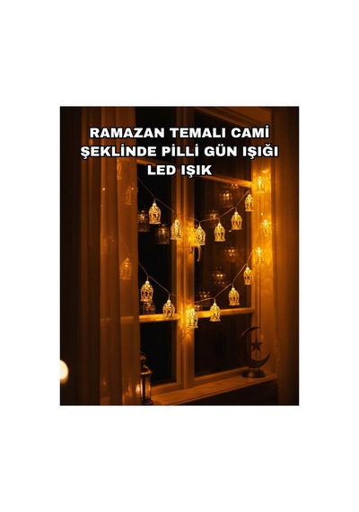 Ev Dekoru İçin Ramazan Led Işık Pilli Sıcak Sarı Cami Figürlü - Karbul9936-5190 Renkli Renkli