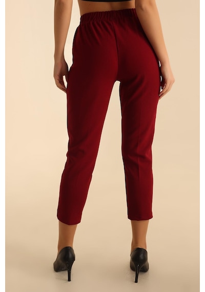 Vioshine Kadın Beli Lastikli Cepli Havuç Kalıp Pantolon-bordo Bordo