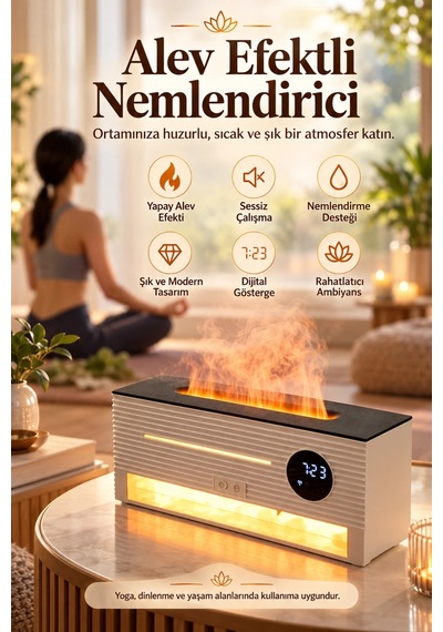Castu Ls17 Alev Efektli Hava Nemlendirici Aroma Difüzör Dijital Saatli Alarm Ve Kumandalı 260ml