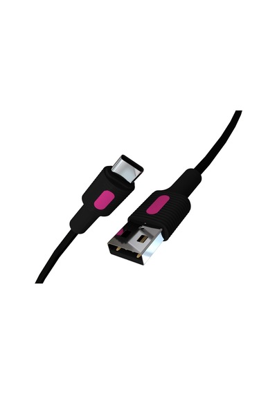 Coral Usb A-c Hızlı Şarj Kablosu, Siyah Kablo, Fuşya/siyah Uçlar 120 Cm