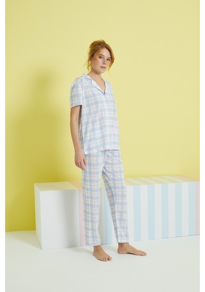 Siyah İnci Örme Düğmeli Pijama Takım 24108025 Çok Renkli