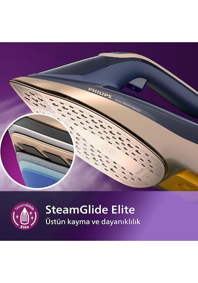 Azur 8000 Serisi Buharlı Ütü - 85 G/dk Sürekli Buhar, 260g Turbo Şok Buhar, 3000 W, Optimaltemp Teknolojisi, Steamglide Elite Taban, Koyu Mavi Dst8050/20 Azur 8000 Serisi Buharlı Ütü - 85 G/dk Sürekli Buhar, 260g Turbo Şok Buhar, 3000 W, Optimaltemp Teknolojisi, Steamglide Elite Taban, Koyu Mavi Dst8050/20