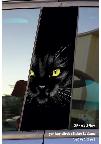 Kara Kedi Sticker Yan Kapı Direk Kaplama 2li Sol Sağ Takım Yapıştırma