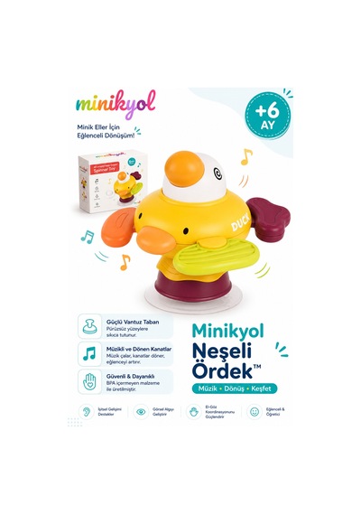Neşeli Ördek Vakumlu Döner Duyusal Bebek Aktivite Ve Mama Sandalyesi Oyuncağı Çok Renkli