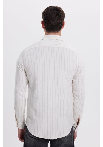 Tudors Erkek Slim Fit Dar Kesim Yaka Düğmeli Çizgili Oduncu Gömlek-41944 Çok Renkli