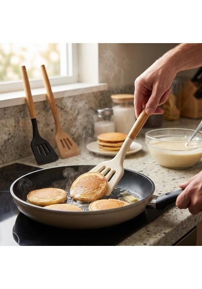 30 Cm Bambu Saplı Silikon Delikli Spatula, Yapışmaz Tava Ve Tencereler İçin Esnek Uçlu Mutfak Spatulası, Krep Omlet Balık Pancake Çevirici, 3 Renk Asorti Karışık Gönderim
