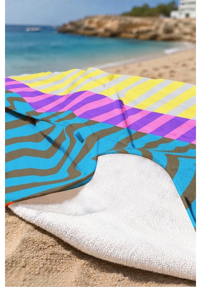 Çizgili Renk Bloklu Modern Plaj Havlusu - Geometrik Akdeniz Stil Hızlı Kuruyan Mikrofiber Havlu Berrak Köpüğü