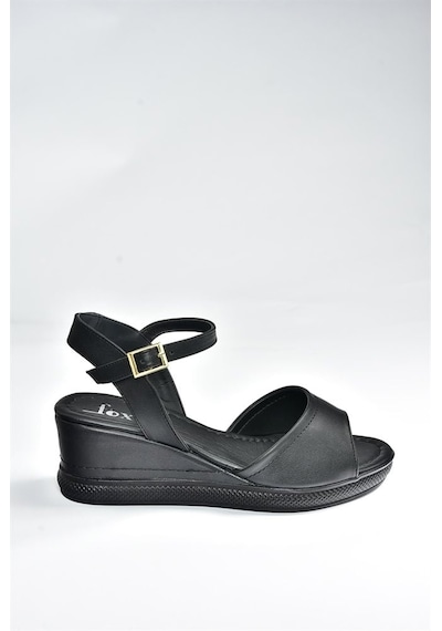 Fox Shoes Siyah Kadın Dolgu Topuklu Ayakkabı K674605409 Siyah-suni Deri