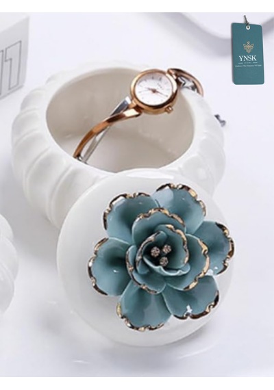 Flowers Kapaklı Çiçekli Dekoratif Seramik Saklama Kutusu / Takı Kutusu