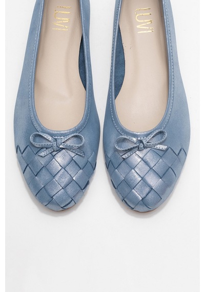Luvishoes Luvi Shoes 03 Mavi Simli Hakiki Deri Kadın Babet Ayakkabı Mavi