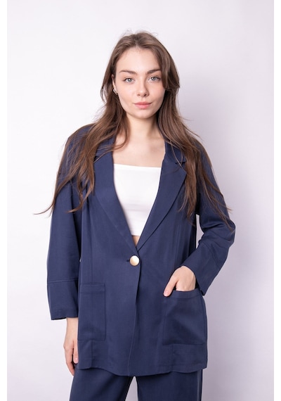 Kadın Baharlık Kumaş Rahat Kesim Yakalı Cepli Kolu Katlamalı Boyfriend Blazer Ceket-lacivert Lacivert Kadın Baharlık Kumaş Rahat Kesim Yakalı Cepli Kolu Katlamalı Boyfriend Blazer Ceket-lacivert Lacivert