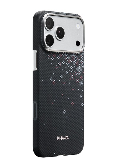 İphone 17 Pro Max Uyumlu Kılıf M-safe Şarjlı Aramid Fiber Pitaka Sakura Hours Serisi Kapak Siyah
