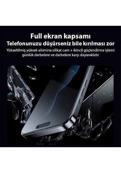 Ally İphone 15 Pro 3d Full Privacy Gizlilik Cam Ekran Koruyucu Anti-spy- 5775