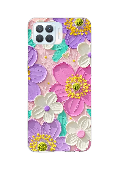 Oppo Reno 4 Lite Uyumlu Mor Ve Pembe Papatya Baskılı Silikon Kılıf
