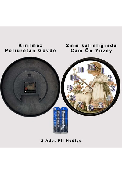 Vintage Kız Çocuğu Ve Kuşu Temalı Dekoratif Duvar Saati 28 Cm Sessiz Mekanizma Çok Renkli