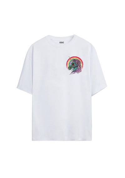 Unicorn Oversize Unisex T-shirt Beyaz