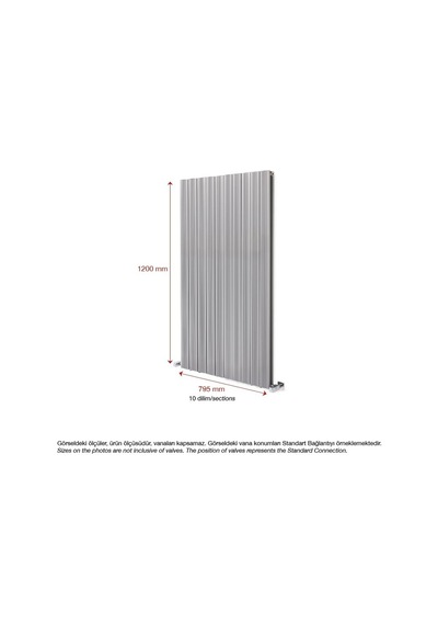 1200x795mm Amber Dikey Gümüş Gri Alüminyum Radyatör Standart Bağl