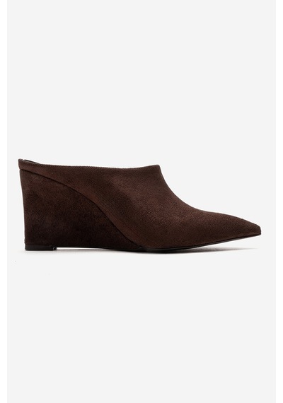 Luvishoes Senso Kahverengi Süet Sivri Burunlu Kadın Dolgu Topuklu Terlik Kahverengi