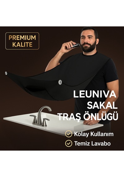 Leuniva Pratik Evde Saç Sakal Traş Önlüğü, Sakal Kesme Örtüsü Siyah