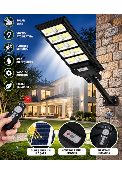 Yc1-034b 600w Solar Sokak Ve Bahçe Lambası Sensör Modunda Kesintisiz Şarj Ve Kumandalı Ve 1 Adet